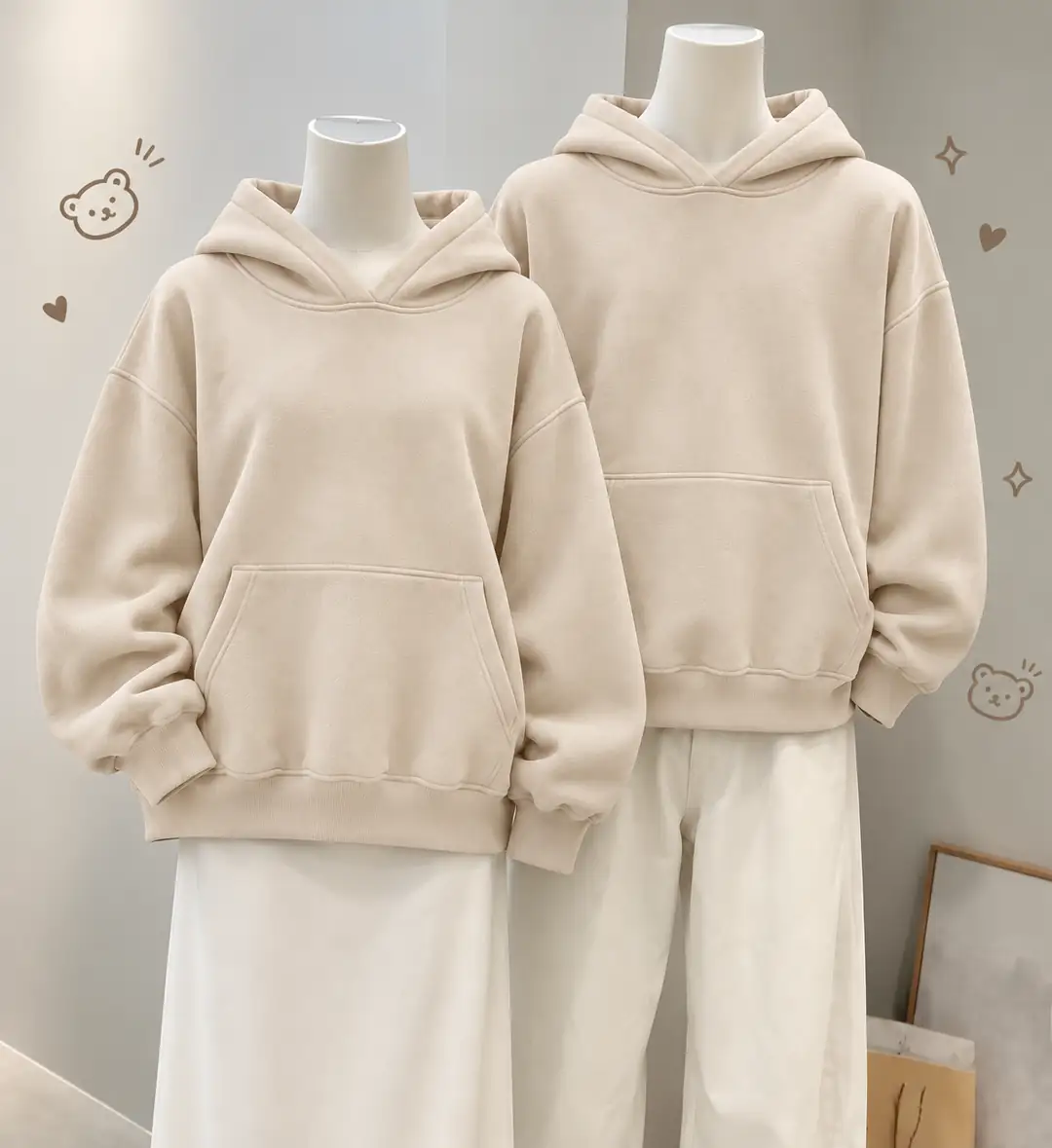 Ürün görseli: 3 İplik Kanguru Cepli Kapüşonlu Sweatshirt - Bej