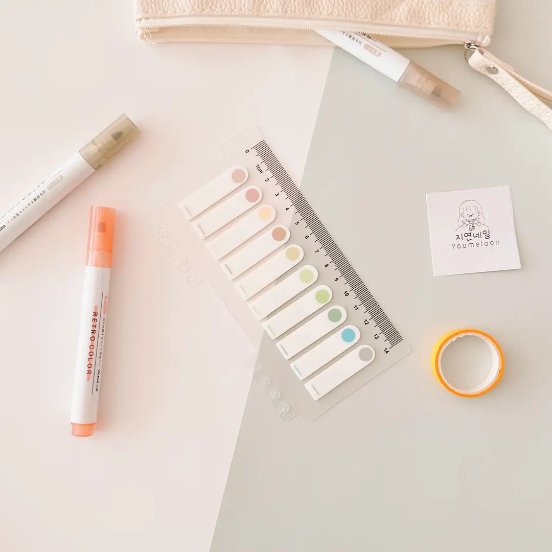 Ürün görseli: Pastel & Beyaz Ton 8 Renkli Noktalı İndex Sticker - Karışık Renkli
