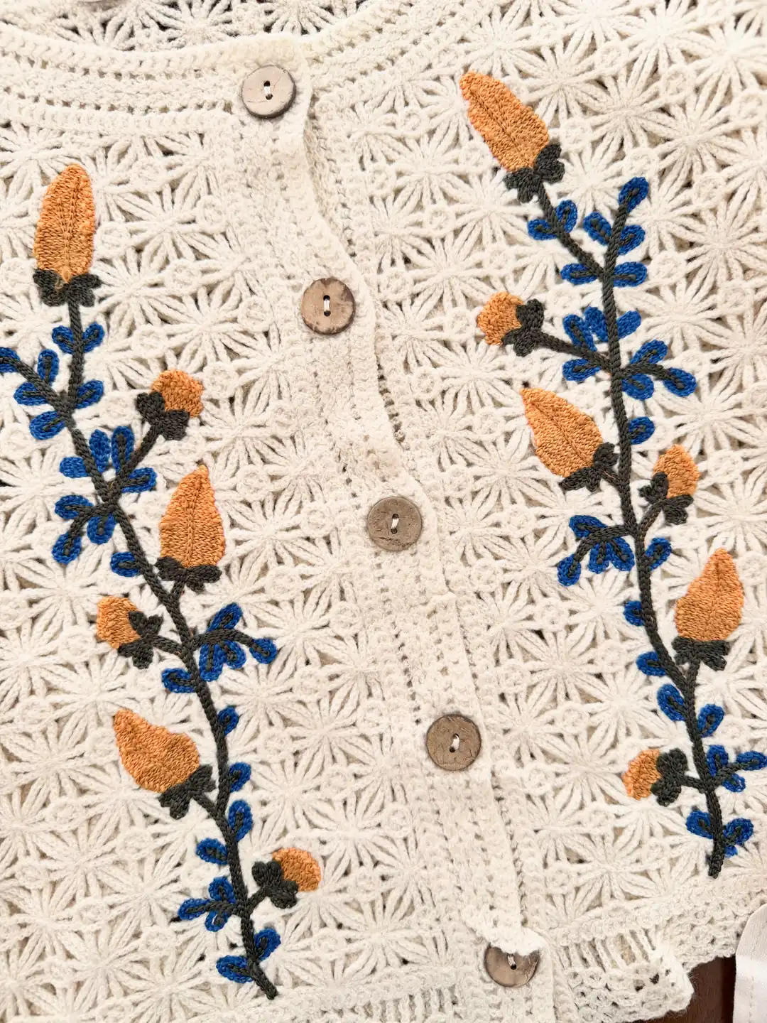 Prenses Kol Çiçek Nakışlı Crop Hırka