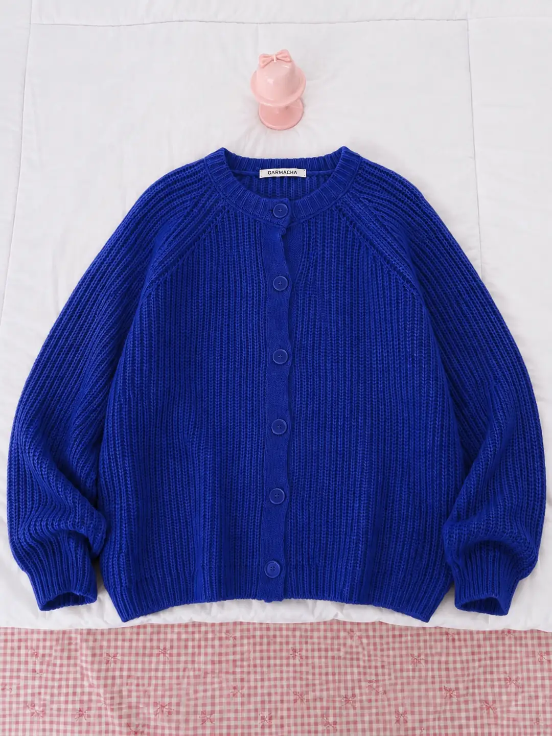 Oversize Düğmeli Fitilli Hırka