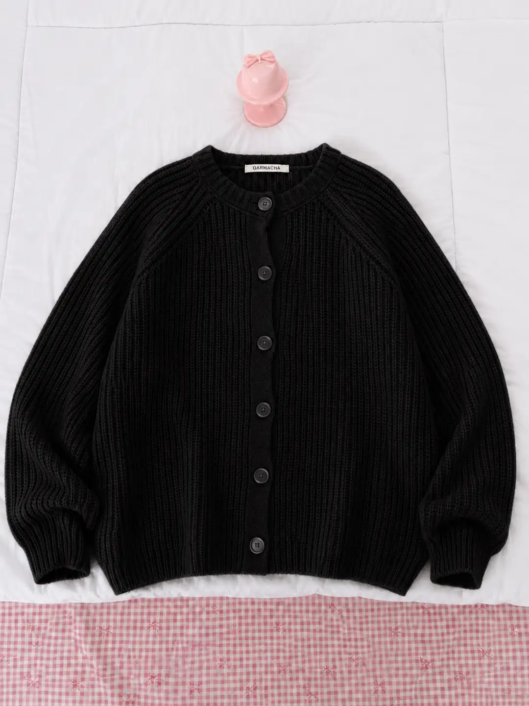 Oversize Düğmeli Fitilli Hırka