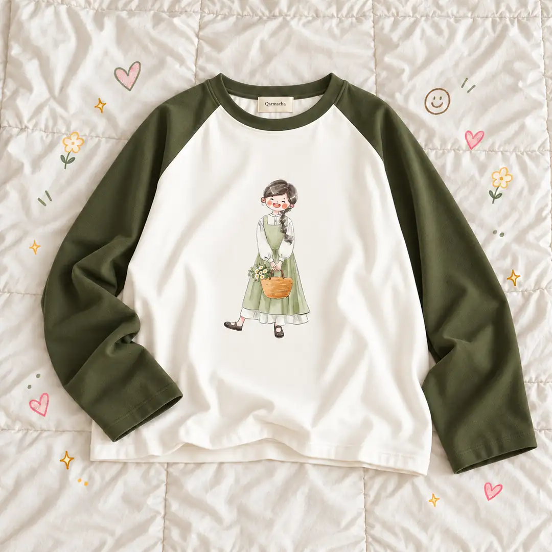 Ürün görseli: REGLAN KOL KIZ BASKILI BODY - Haki