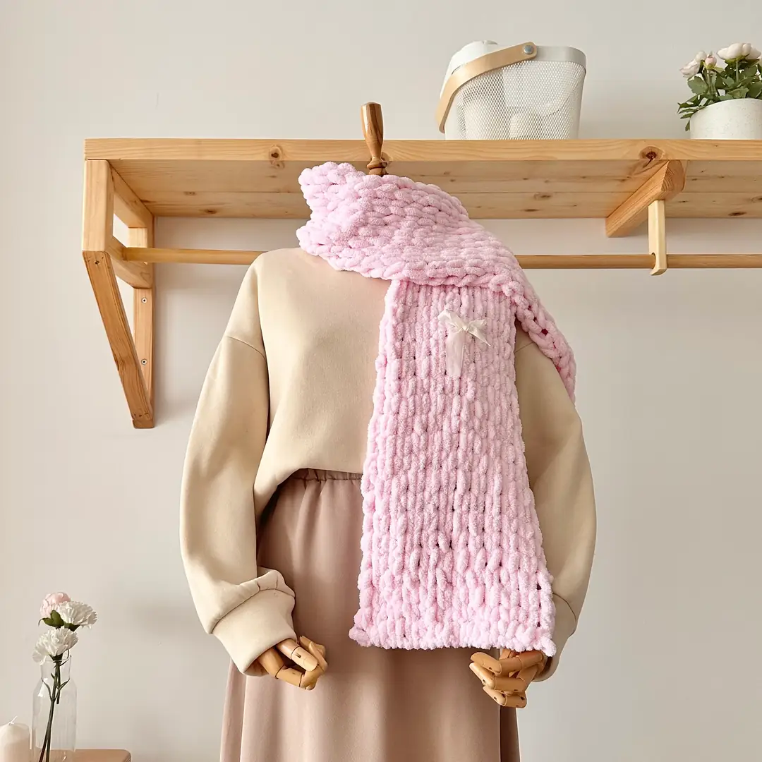 Ürün görseli: Puffy El Örmesi Atkı - Toz Pembe