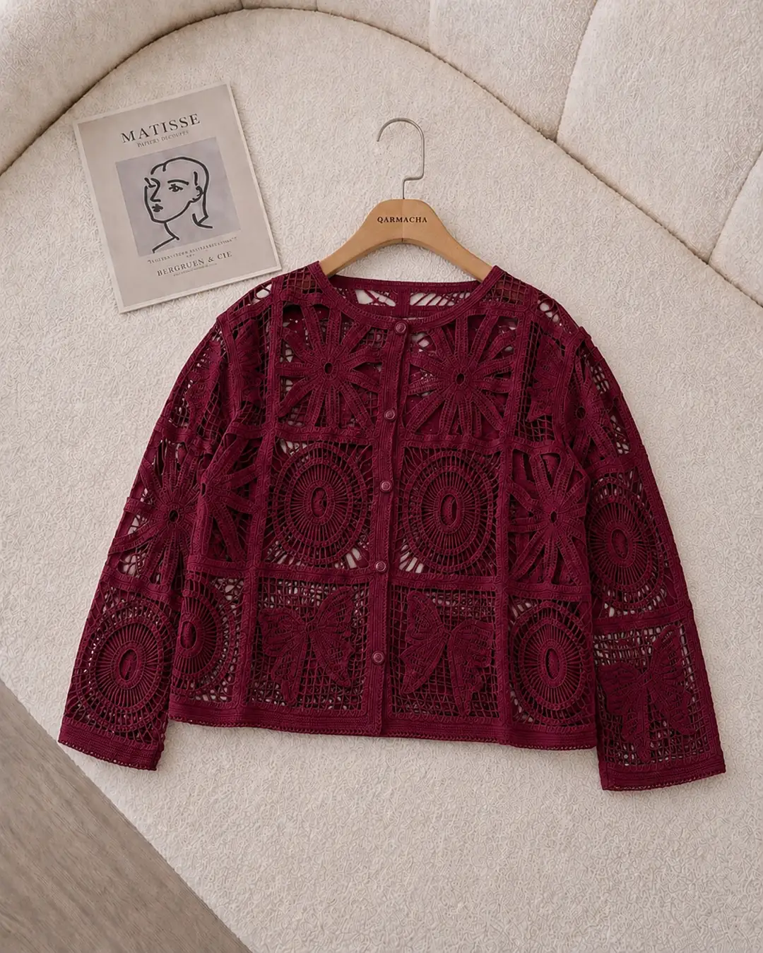 Retro Geometrik Dantel Hırka