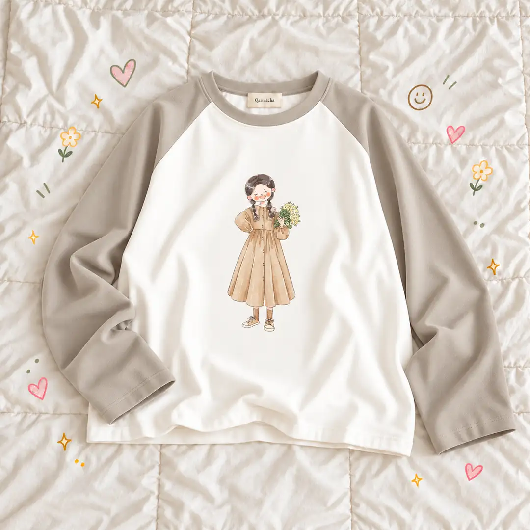 Ürün görseli: REGLAN KOL KIZ BASKILI BODY - Bej