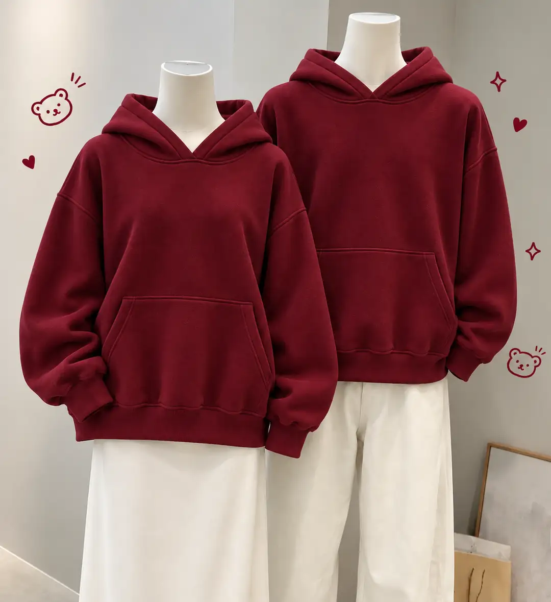 Ürün görseli: 3 İplik Kanguru Cepli Kapüşonlu Sweatshirt - Bordo