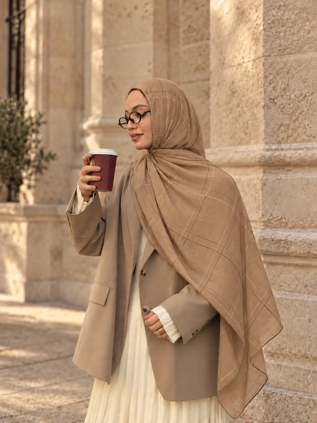 Ürün görseli: Çizgi Desenli Şal - Açık Camel