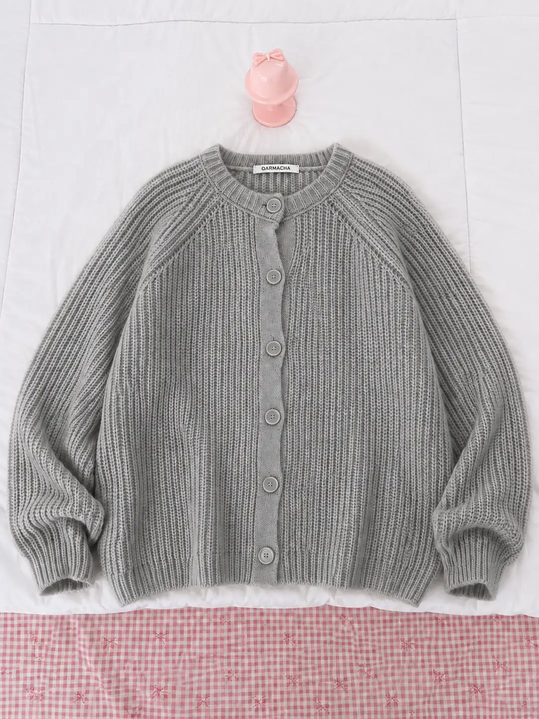Oversize Düğmeli Fitilli Hırka