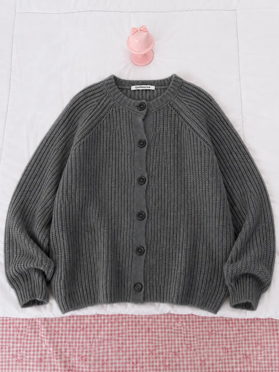 Oversize Düğmeli Fitilli Hırka