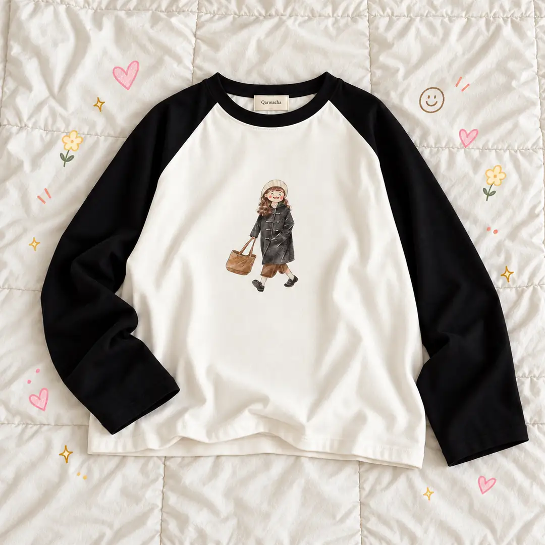 Ürün görseli: REGLAN KOL KIZ BASKILI BODY - Siyah