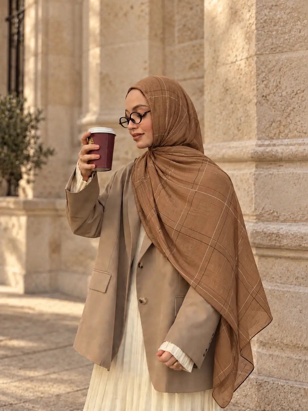 Ürün görseli: Çizgi Desenli Şal - Camel