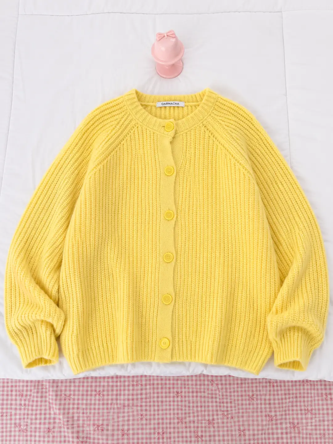 Oversize Düğmeli Fitilli Hırka